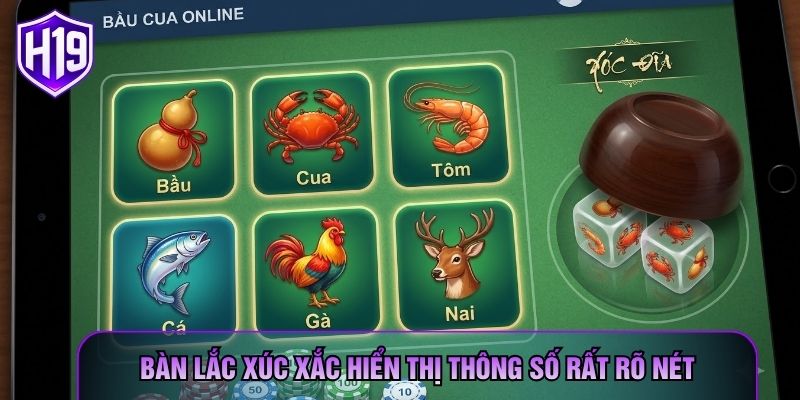 Bàn lắc xúc xắc hiển thị thông số rất rõ nét