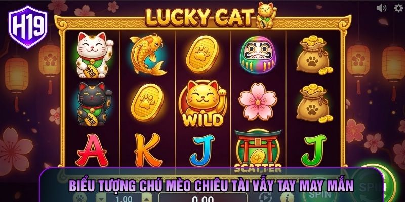 Biểu tượng chú mèo chiêu tài vẫy tay may mắn